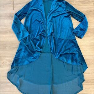 R. Vivimos Crushed Velvet Electric Blue Duster Open Front Chiffon Women's L